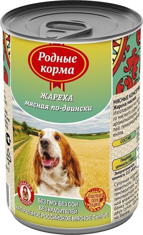 Родные Корма Влажный корм для собак Жареха мясная по-двински 410г